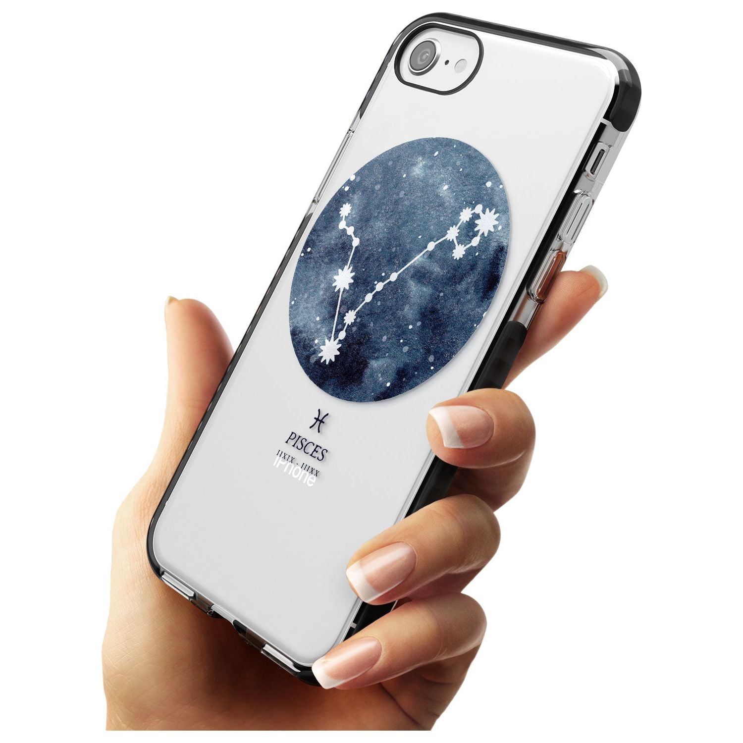 Pisces Zodiac Transparent Design - Blue Black Impact Phone Case for iPhone SE 8 7 Plus