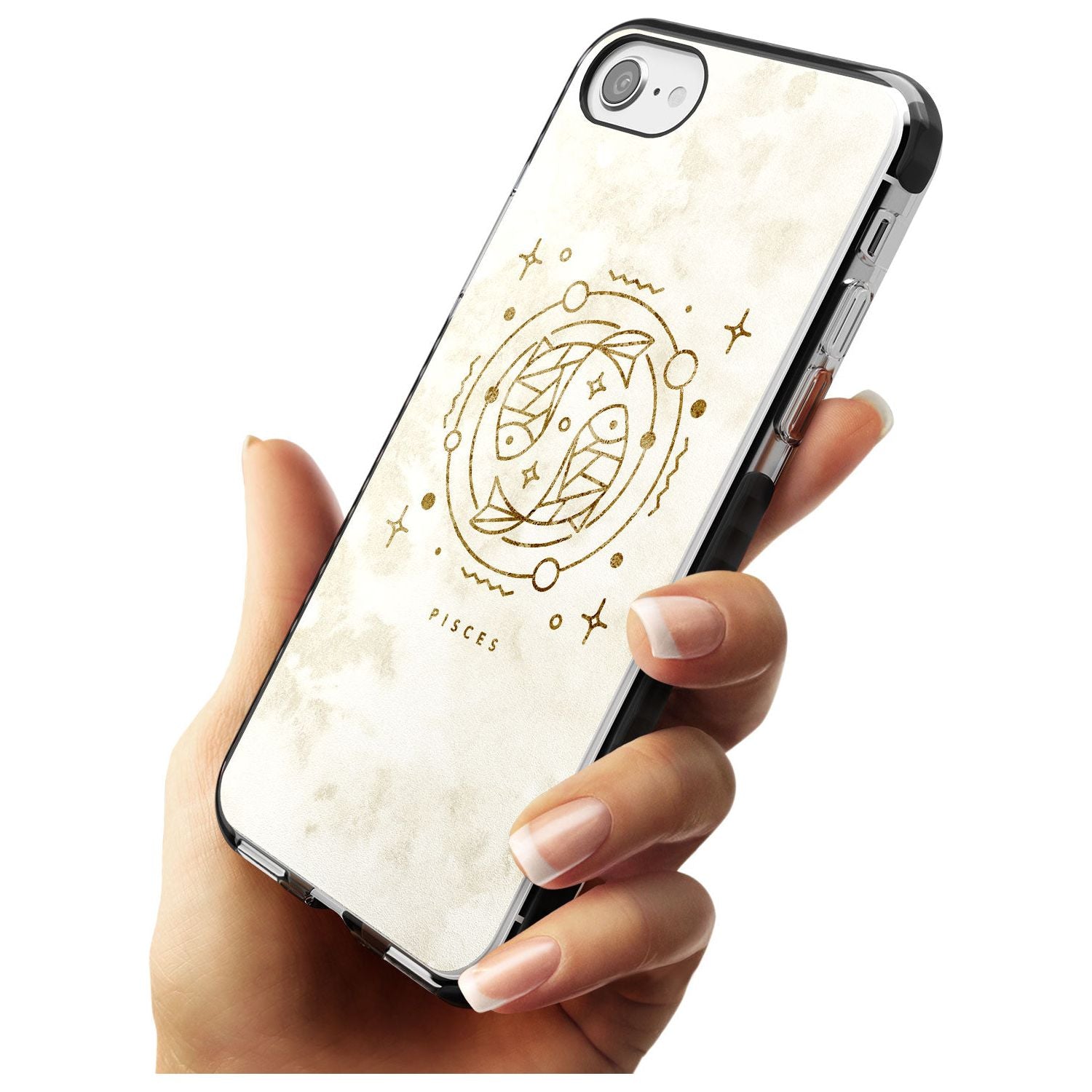 Pisces Emblem - Solid Gold Marbled Design Black Impact Phone Case for iPhone SE 8 7 Plus