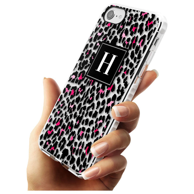 Customised Pink Monogram Leopard Spots Impact Phone Case for iPhone SE 8 7 Plus