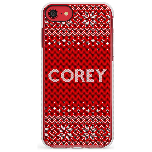 Personalised Red Christmas Knitted Jumper Impact Phone Case for iPhone SE 8 7 Plus