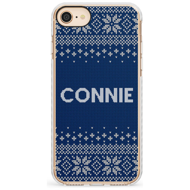 Personalised Blue Christmas Knitted Jumper Impact Phone Case for iPhone SE 8 7 Plus