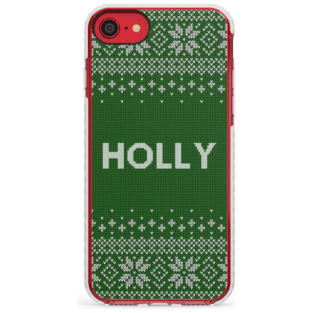 Personalised Green Christmas Knitted Jumper Impact Phone Case for iPhone SE 8 7 Plus