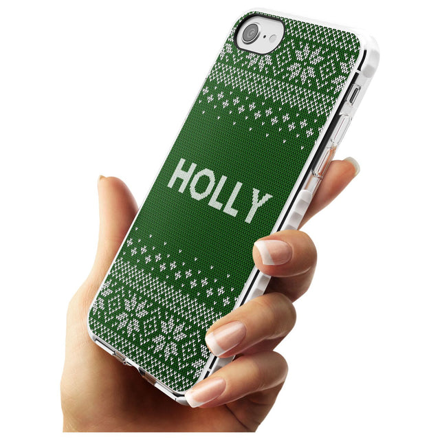 Personalised Green Christmas Knitted Jumper Impact Phone Case for iPhone SE 8 7 Plus