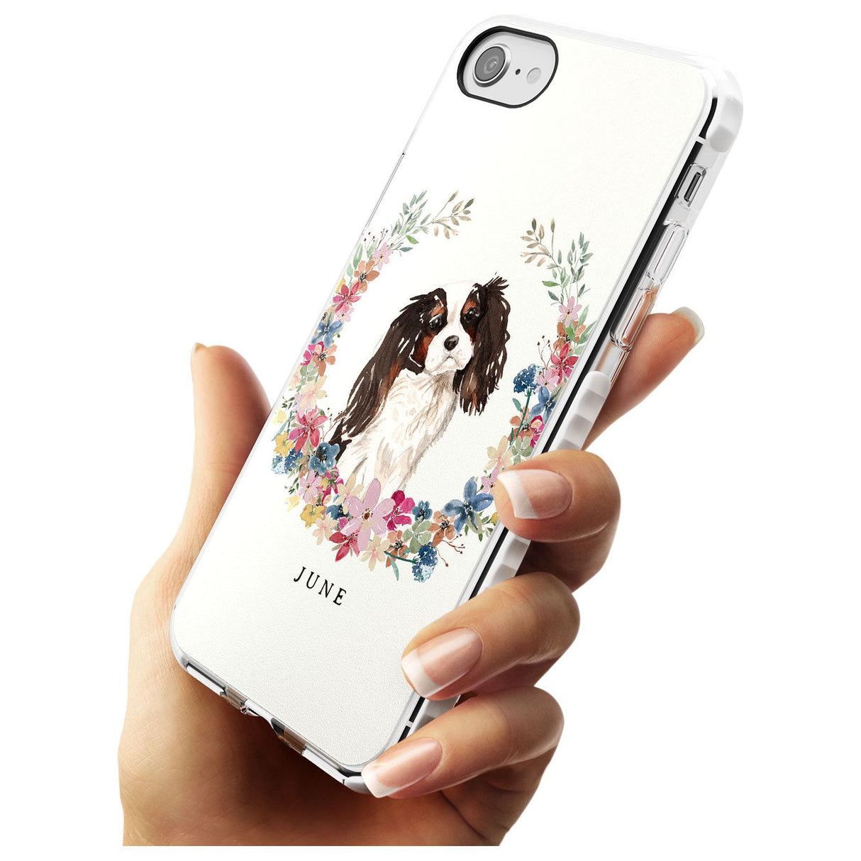 Tri Coloured King Charles Watercolour Dog Portrait Impact Phone Case for iPhone SE 8 7 Plus
