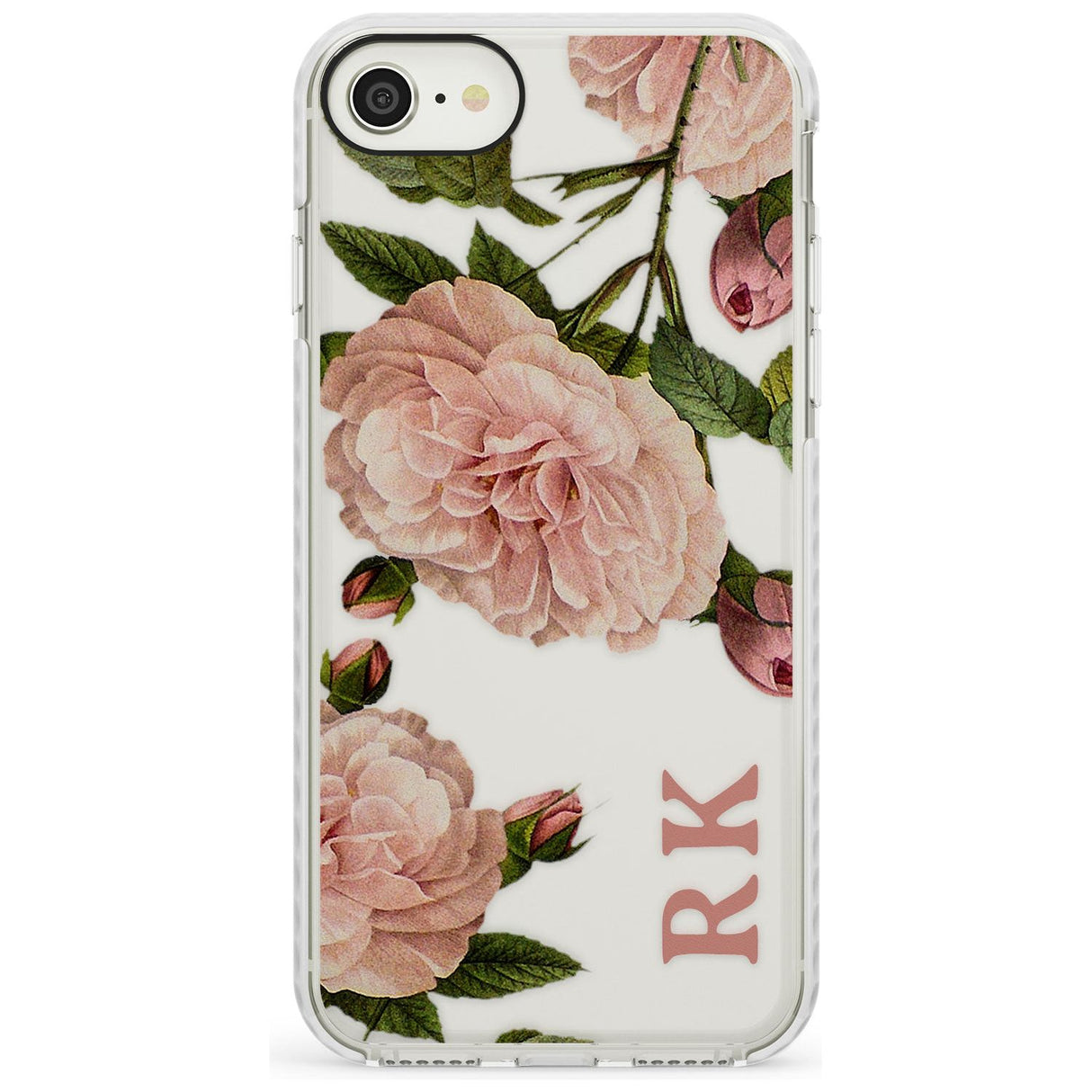 Custom Clear Vintage Floral Pale Pink Peonies Impact Phone Case for iPhone SE 8 7 Plus