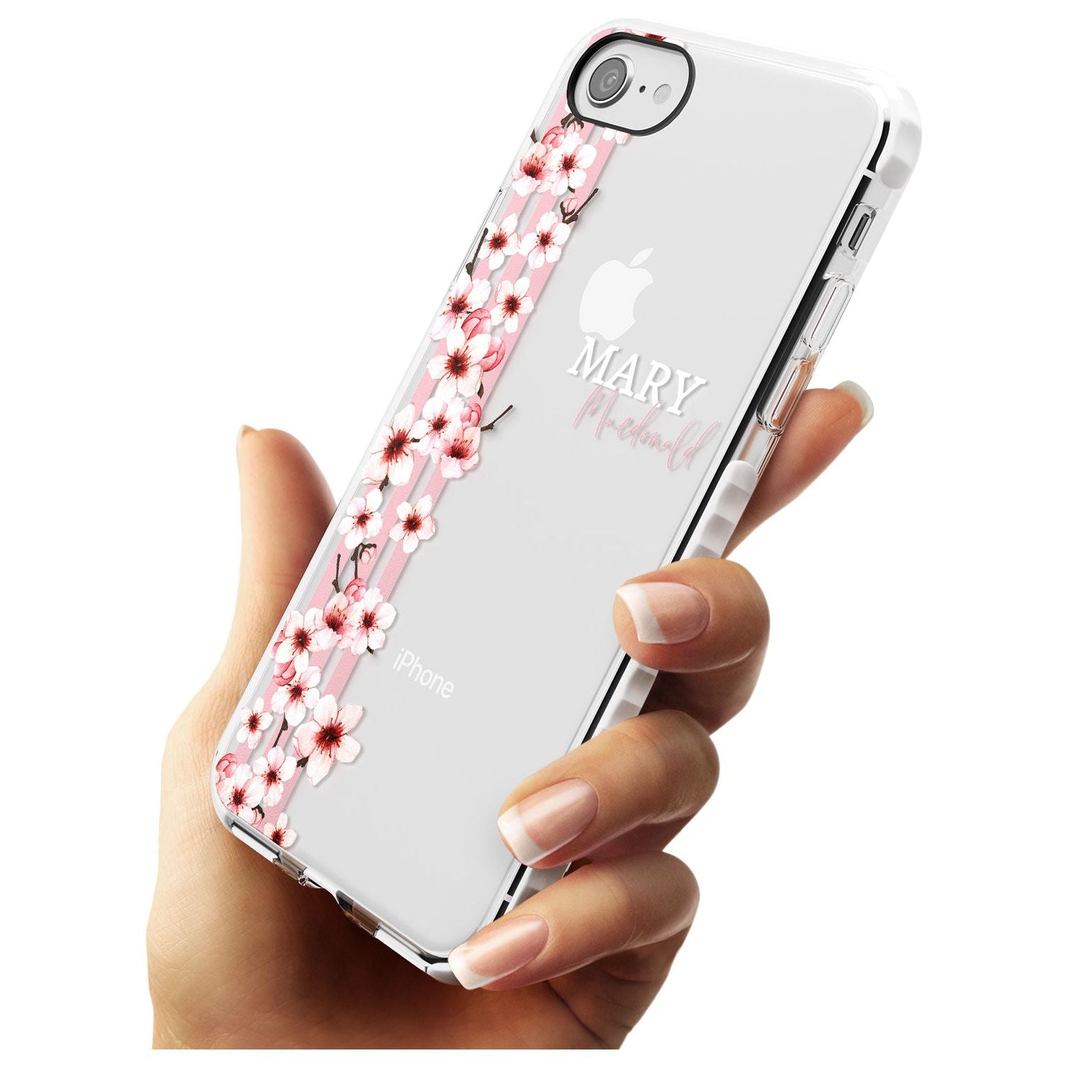 Cherry Blossoms & Stripes Transparent  Slim TPU Phone Case for iPhone SE 8 7 Plus