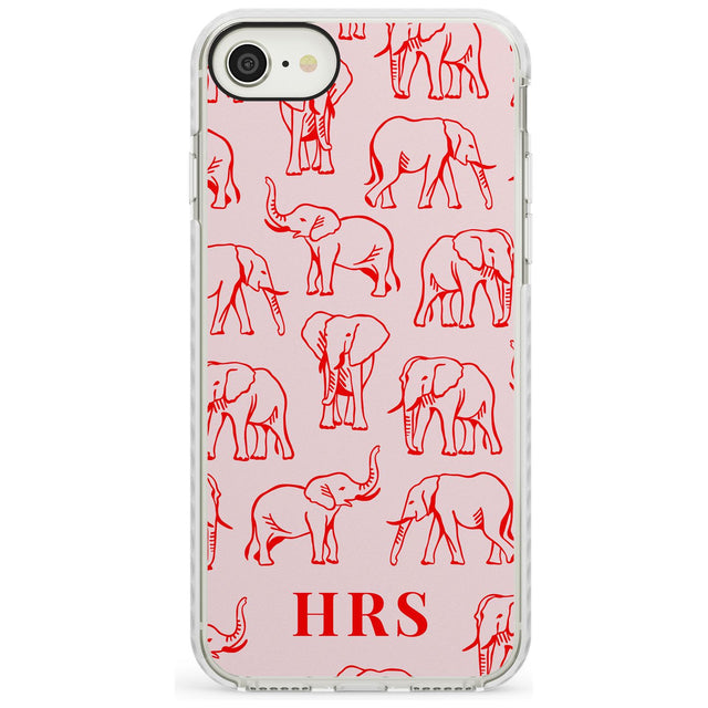 Personalised Red Elephant Outlines on Pink Impact Phone Case for iPhone SE 8 7 Plus