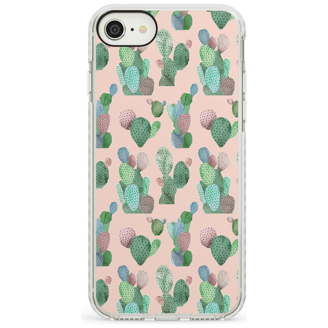 Pink Cactus Pattern Design Impact Phone Case for iPhone SE 8 7 Plus