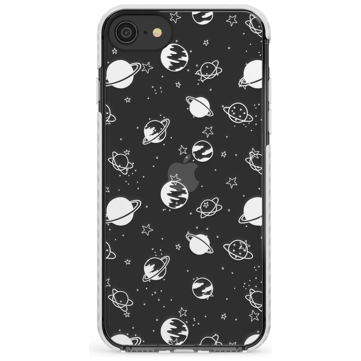 White Planets on Clear Slim TPU Phone Case for iPhone SE 8 7 Plus