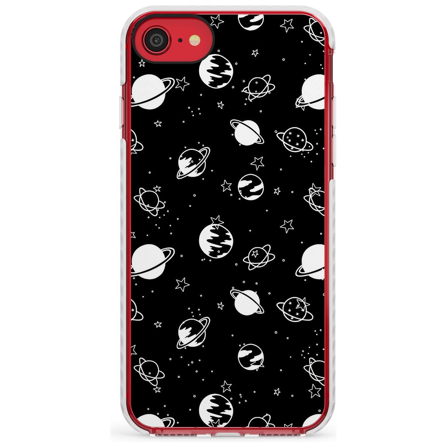 White Planets on Black Slim TPU Phone Case for iPhone SE 8 7 Plus