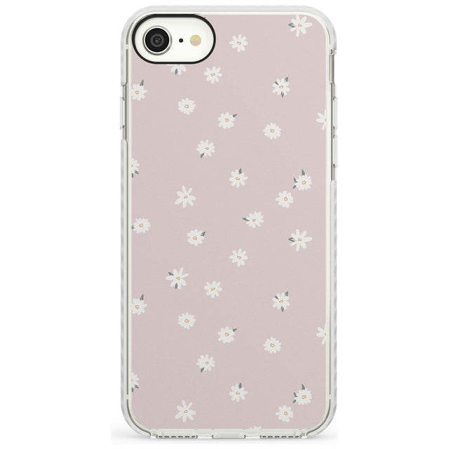 Painted Daises on Pink - Cute Floral Daisy Design Slim TPU Phone Case for iPhone SE 8 7 Plus