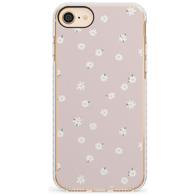 Painted Daises on Pink - Cute Floral Daisy Design Slim TPU Phone Case for iPhone SE 8 7 Plus