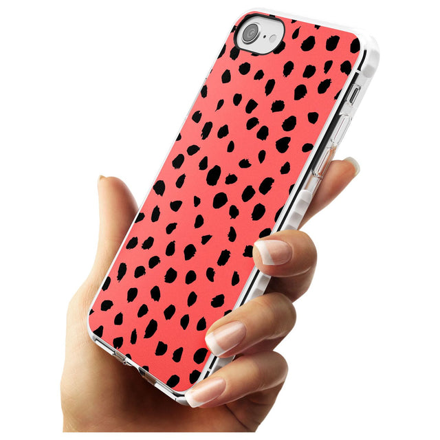 Black on Salmon Pink Dalmatian Polka Dot Spots Impact Phone Case for iPhone SE 8 7 Plus