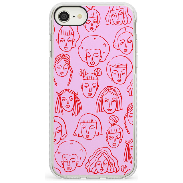 Girl Portrait Doodles in Pink & Red Impact Phone Case for iPhone SE 8 7 Plus