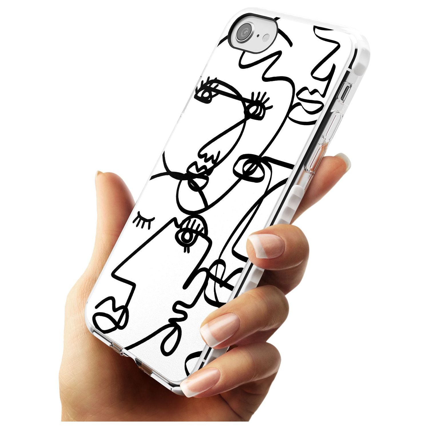 Continuous Line Faces: Black on White Slim TPU Phone Case for iPhone SE 8 7 Plus