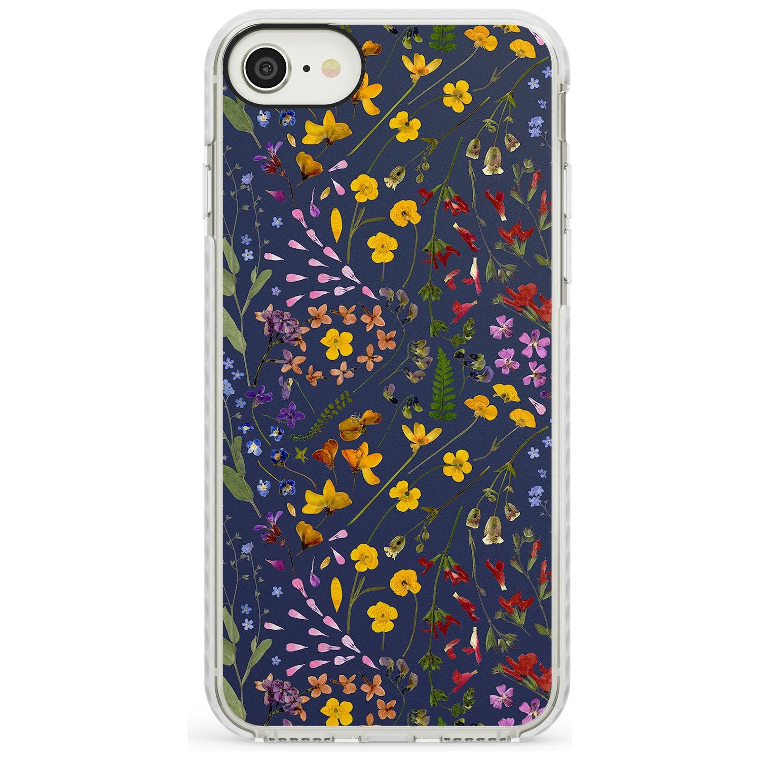 Wildflower & Leaves Cluster Design - Navy Impact Phone Case for iPhone SE 8 7 Plus