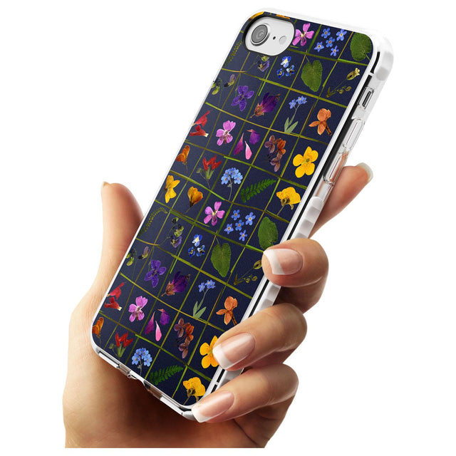 Wildflower Grid Boxes Pattern - Navy Impact Phone Case for iPhone SE 8 7 Plus