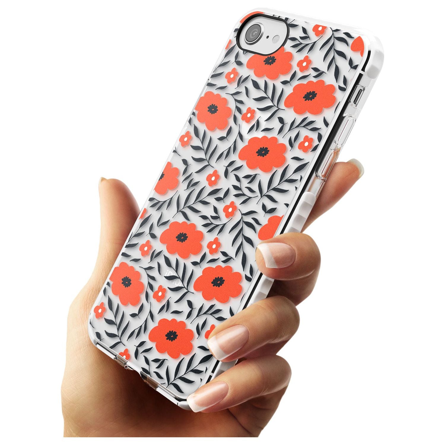 Red Poppy Transparent Floral Impact Phone Case for iPhone SE 8 7 Plus