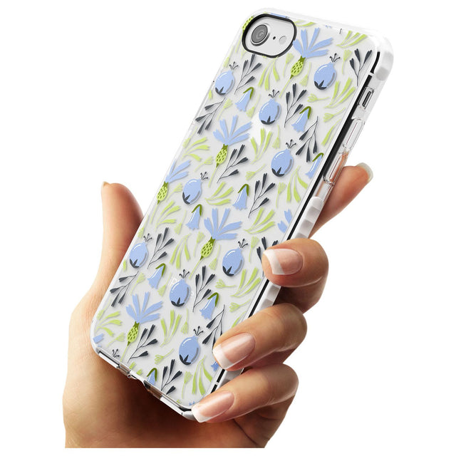 Blue Flora Transparent Floral Impact Phone Case for iPhone SE 8 7 Plus