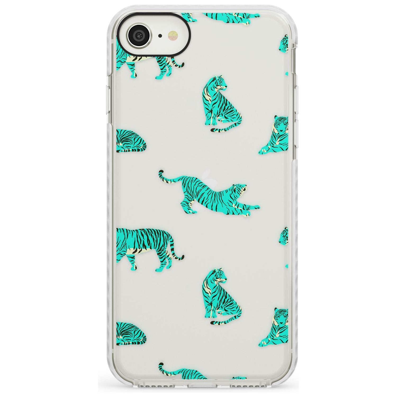 Turquoise Tiger Jungle Cat Pattern Impact Phone Case for iPhone SE 8 7 Plus