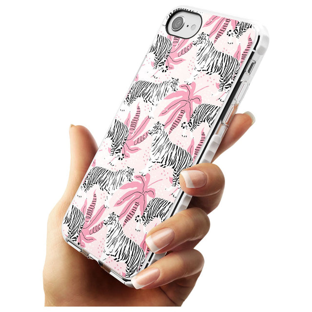 White Tigers on Pink Pattern Impact Phone Case for iPhone SE 8 7 Plus