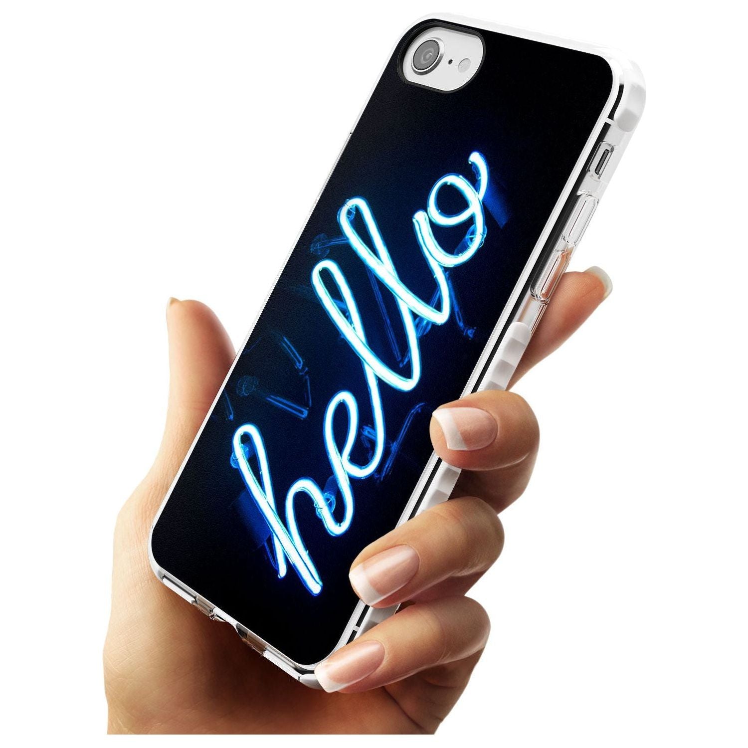 "Hello" Blue Cursive Neon Sign Impact Phone Case for iPhone SE 8 7 Plus
