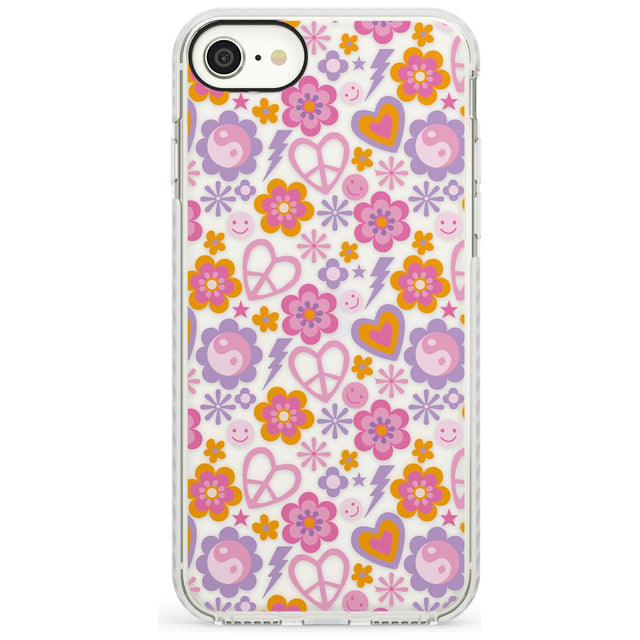 Peace, Love and Flowers Pattern Impact Phone Case for iPhone SE 8 7 Plus