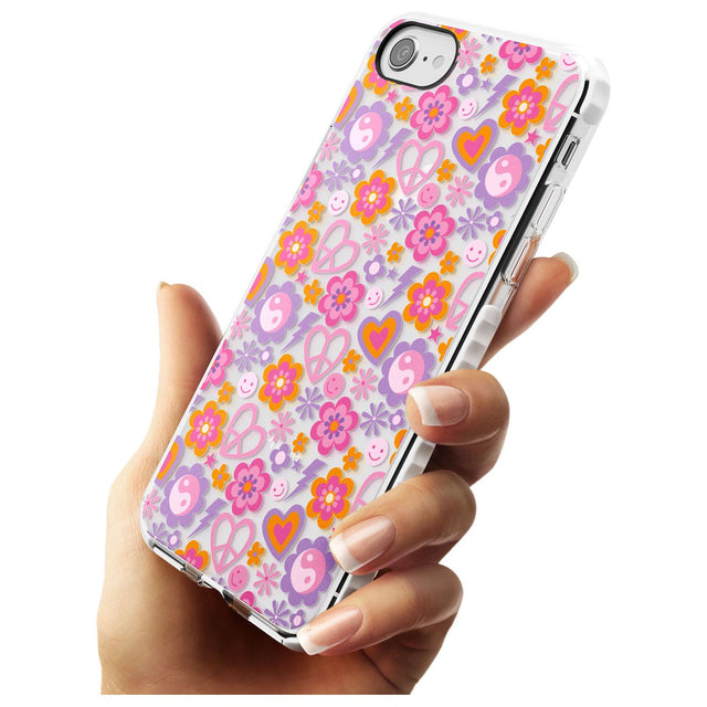 Peace, Love and Flowers Pattern Impact Phone Case for iPhone SE 8 7 Plus