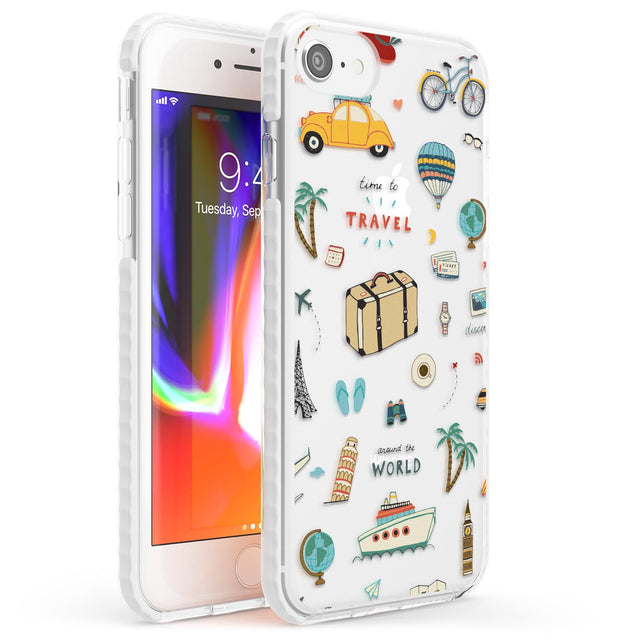 Cute Travel Pattern Transparent Phone Case iPhone 7/8 / Impact Case,iPhone SE / Impact Case Blanc Space