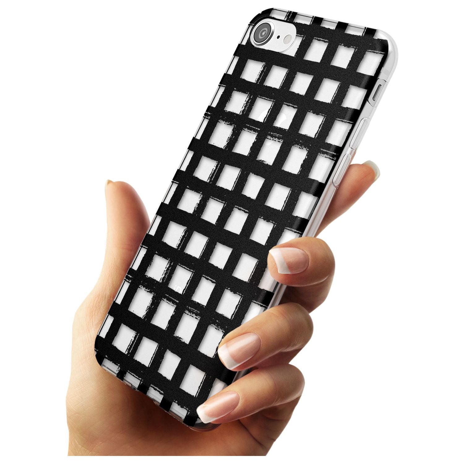 Messy Black Grid - Clear Black Impact Phone Case for iPhone SE 8 7 Plus