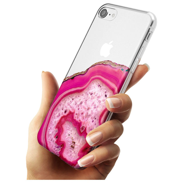 Bright Pink Gemstone Crystal Clear Design Slim TPU Phone Case for iPhone SE 8 7 Plus