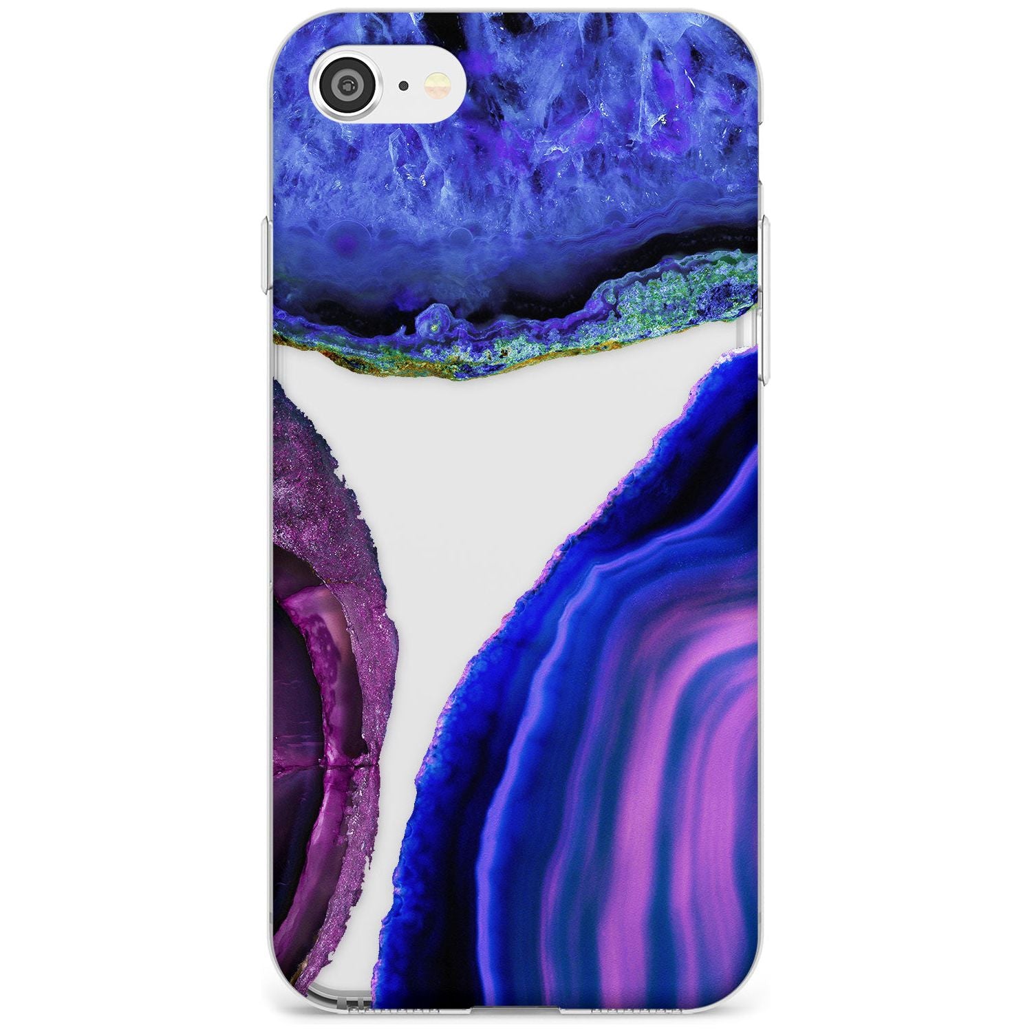 Purple & Blue Agate Gemstone Clear Design Slim TPU Phone Case for iPhone SE 8 7 Plus