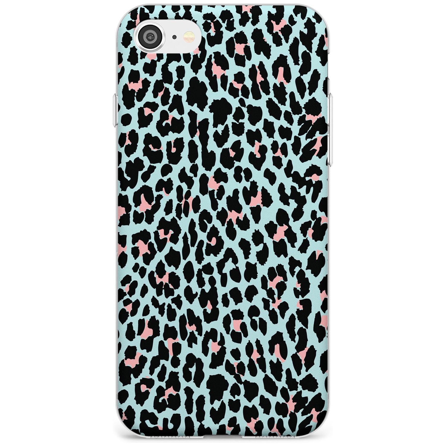 Light Pink on Blue Leopard Print Pattern Slim TPU Phone Case for iPhone SE 8 7 Plus