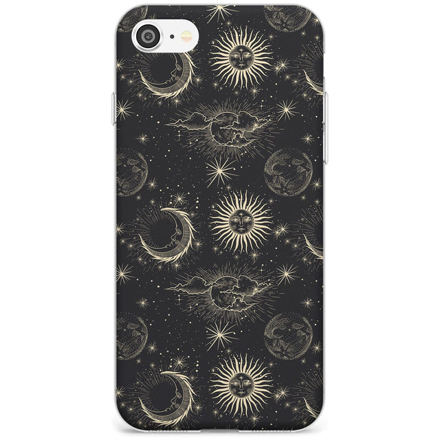 Large Suns, Moons & Clouds Black Impact Phone Case for iPhone SE 8 7 Plus