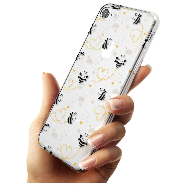 Sweet as Honey Patterns: Bees & Hearts (Clear) Slim TPU Phone Case for iPhone SE 8 7 Plus