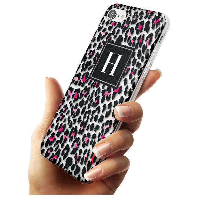 Customised Pink Monogram Leopard Spots Slim TPU Phone Case for iPhone SE 8 7 Plus