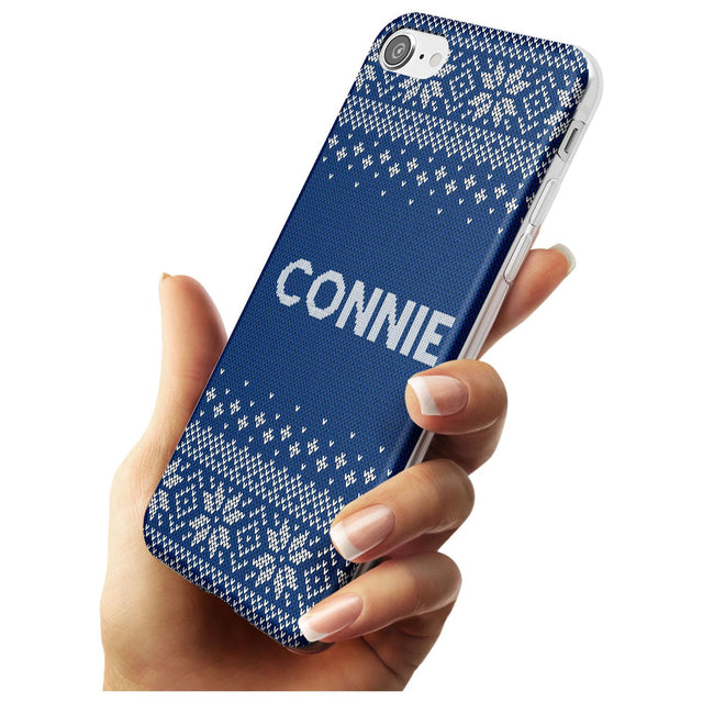 Personalised Blue Christmas Knitted Jumper Slim TPU Phone Case for iPhone SE 8 7 Plus
