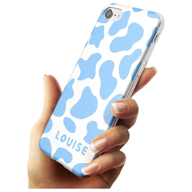 Personalised Blue and White Cow Print Slim TPU Phone Case for iPhone SE 8 7 Plus