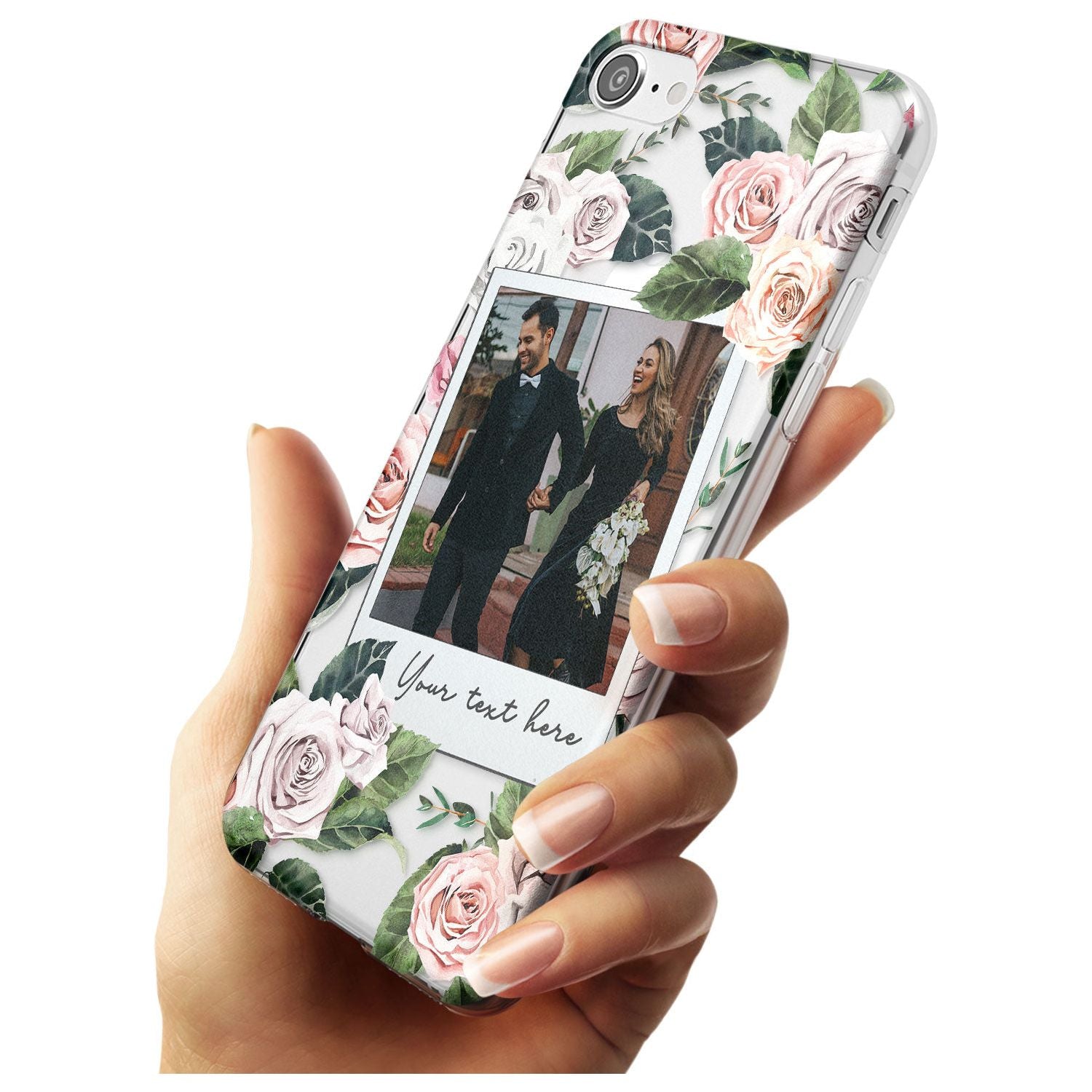 Floral Instant Film Black Impact Phone Case for iPhone SE 8 7 Plus