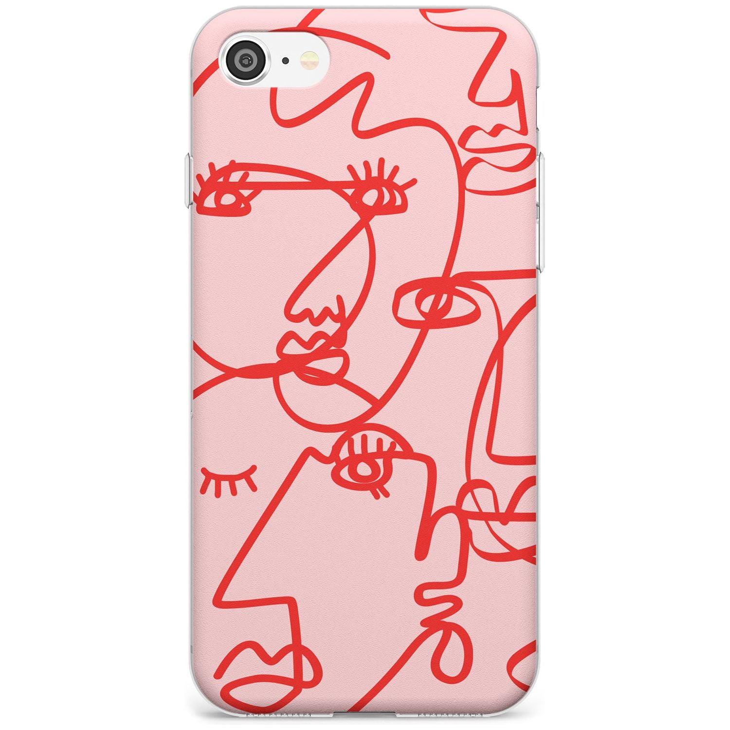 Continuous Line Faces: Red on Pink Black Impact Phone Case for iPhone SE 8 7 Plus