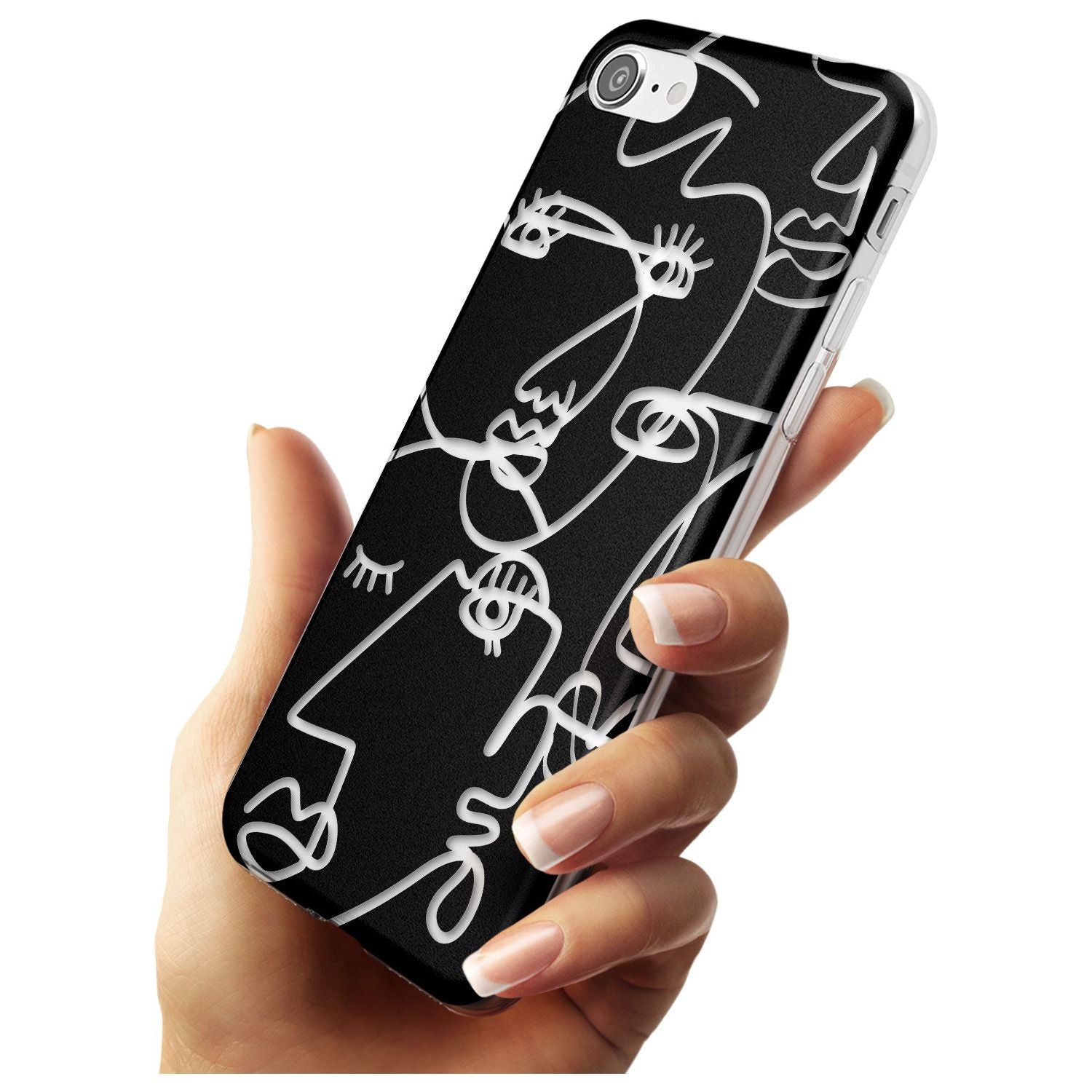 Continuous Line Faces: Clear on Black Black Impact Phone Case for iPhone SE 8 7 Plus