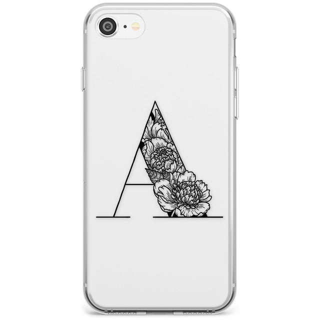 Floral Monogram Letter Black Impact Phone Case for iPhone SE 8 7 Plus