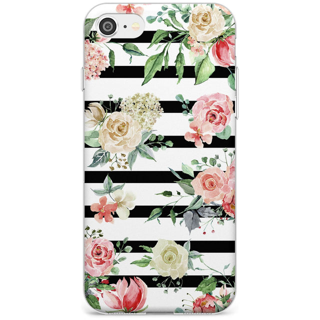 Bold Stripes & Flower Pattern Slim TPU Phone Case for iPhone SE 8 7 Plus