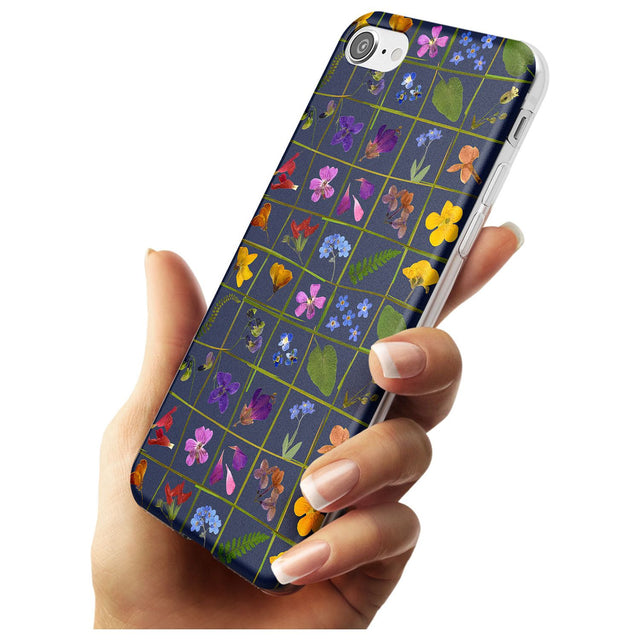 Wildflower Grid Boxes Pattern - Navy Slim TPU Phone Case for iPhone SE 8 7 Plus