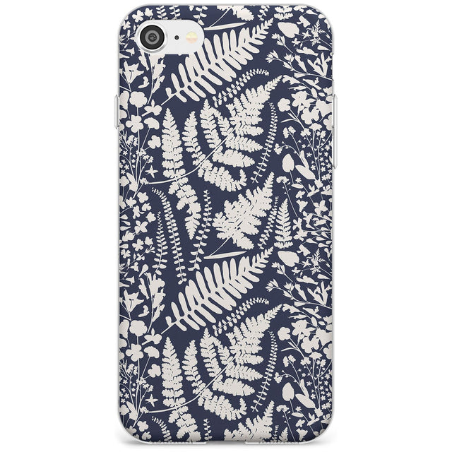 Wildflowers and Ferns on Navy Slim TPU Phone Case for iPhone SE 8 7 Plus