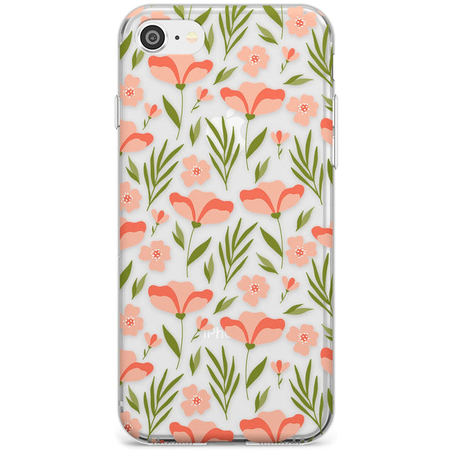 Pink Petals Transparent Floral Slim TPU Phone Case for iPhone SE 8 7 Plus