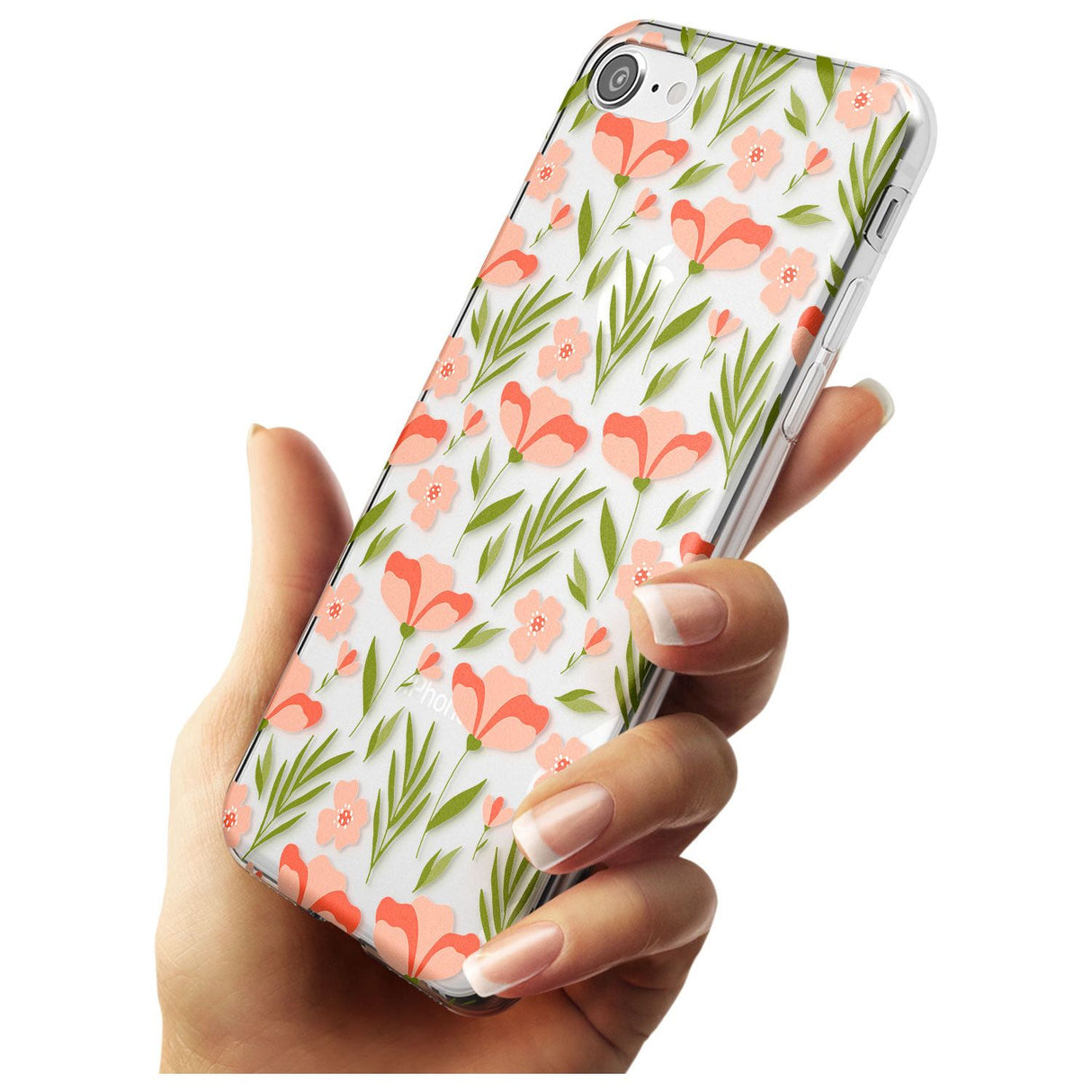 Pink Petals Transparent Floral Slim TPU Phone Case for iPhone SE 8 7 Plus