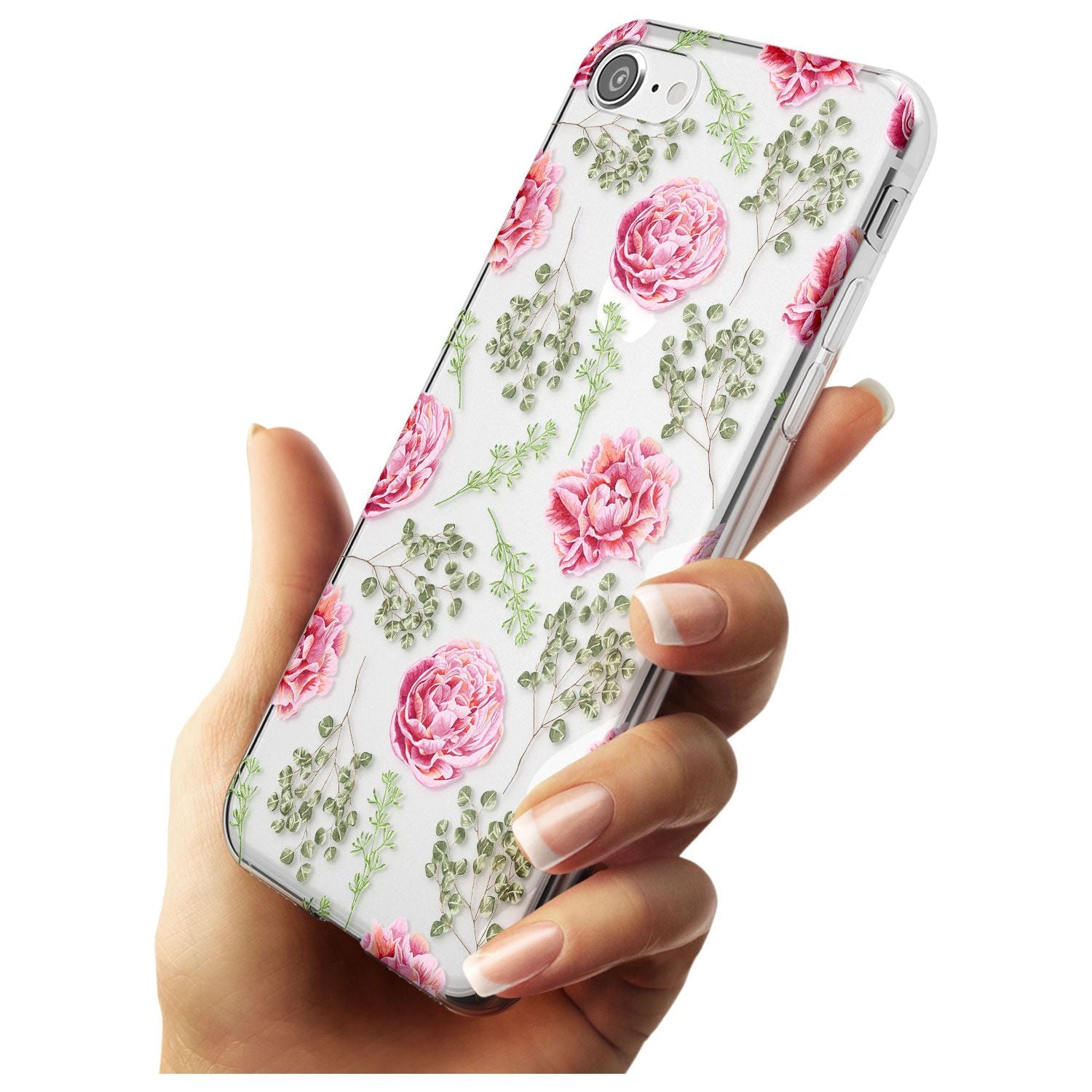 Roses & Eucalyptus Transparent Floral Slim TPU Phone Case for iPhone SE 8 7 Plus