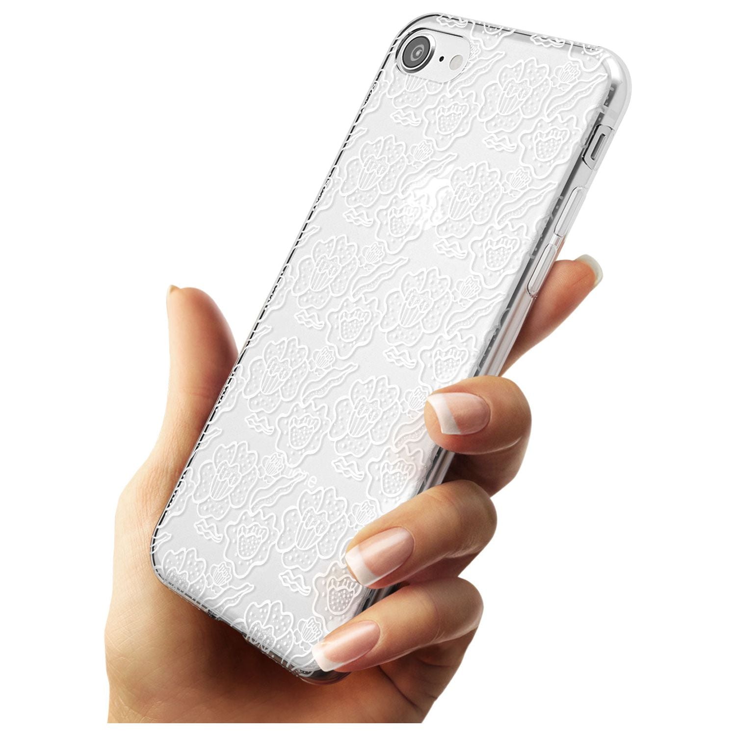 Funky Floral Patterns White on Clear Slim TPU Phone Case for iPhone SE 8 7 Plus