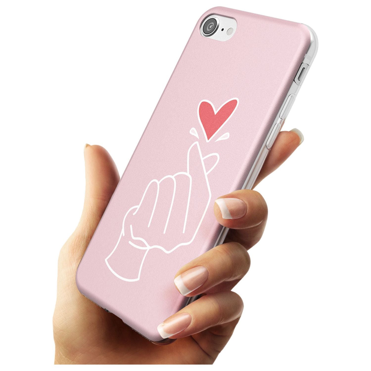 Finger Heart in Pink Black Impact Phone Case for iPhone SE 8 7 Plus